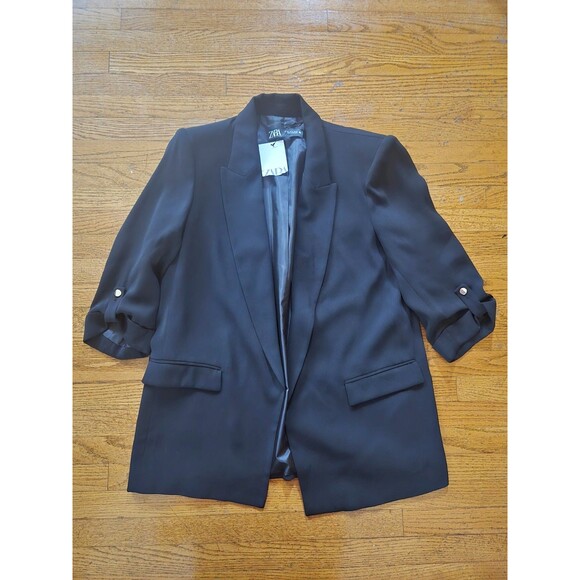 Zara Jackets & Blazers - Zara Women's XL Black Open Front 3/4 Sleeve Career Work Office Blazer Jacket NWT
